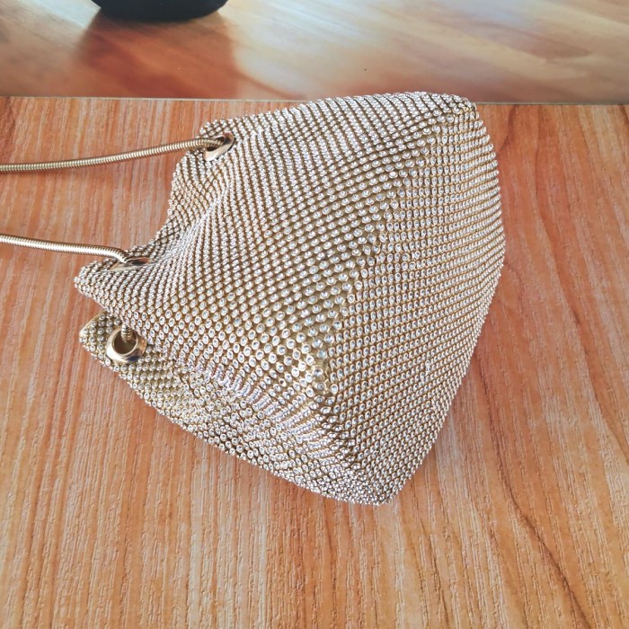 New Tas Pesta Kondangan Serut Wanita Import Premium Selempang Gold 70013 Original