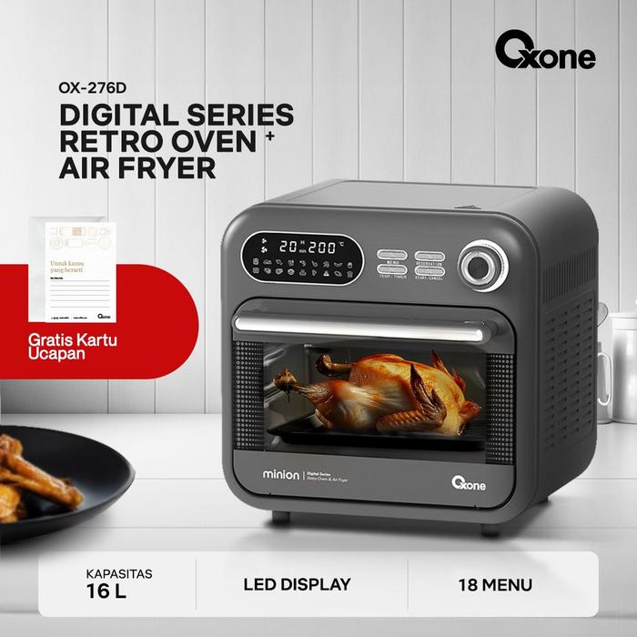 Oxone OX276 Digital Minion Series Retro Oven & Air Fryer - 16L Kapasitas, 360 C Halogen Heating