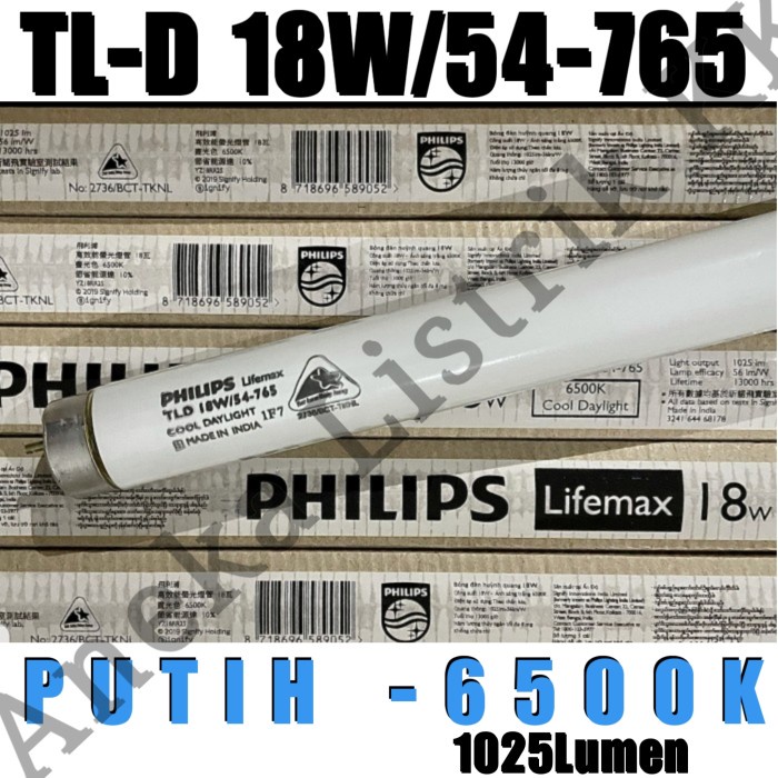 Philips Lifemax Tl 18W 54 765 Putih T8 Tl-D 18 W Watt Tld Neon 18Watt