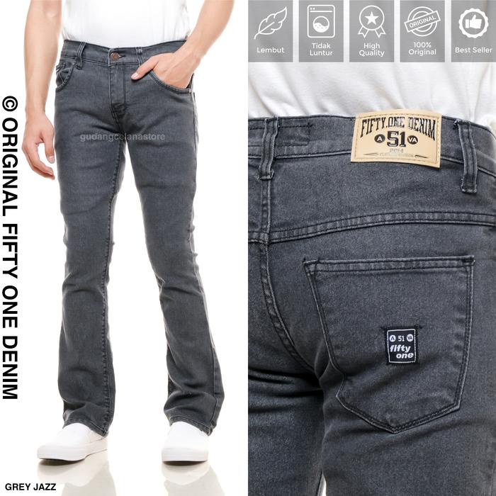 Lariss- FIFTY ONE DENIM - Celana Jeans Cutbray Pria Panjang Stretch Grey Jazz Premium New Original