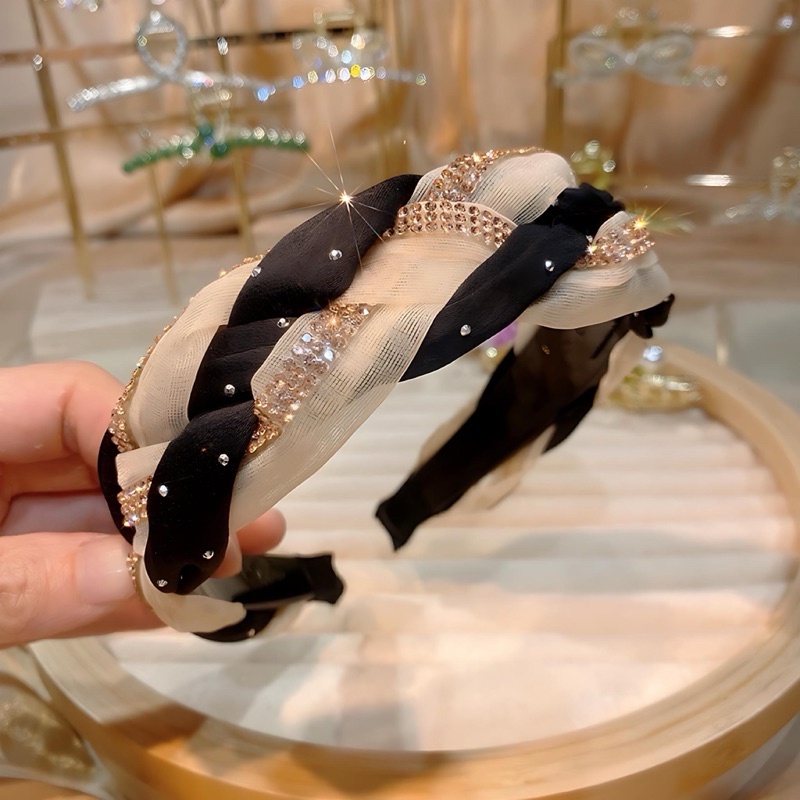 Bping-Headband Nollan Bando Korea Bandana Lebar Cantik Renda Tile Payet Kepang Motif