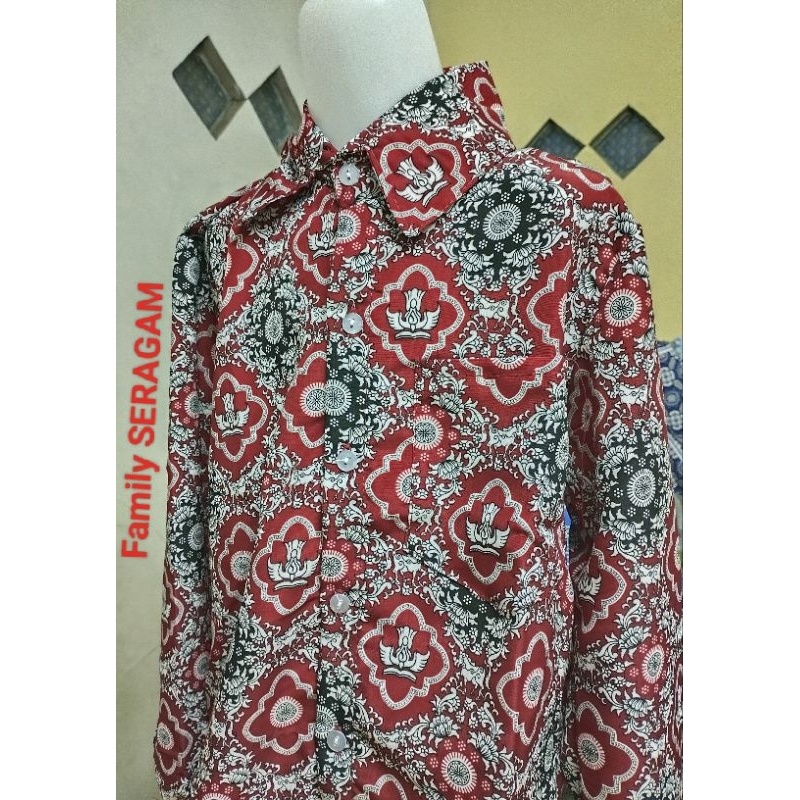 Batik SD Negeri/Batik SD Nasional/Batik Seragam Sekolah/Batik Sd/Motif Harapan Merah/Kerah