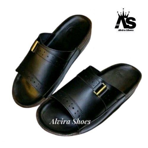 Dresto- Promo Sendal Pria Andian Kulit Asli, Sandal Slop Pria Kulit Asli, Sendal Keren Untuk