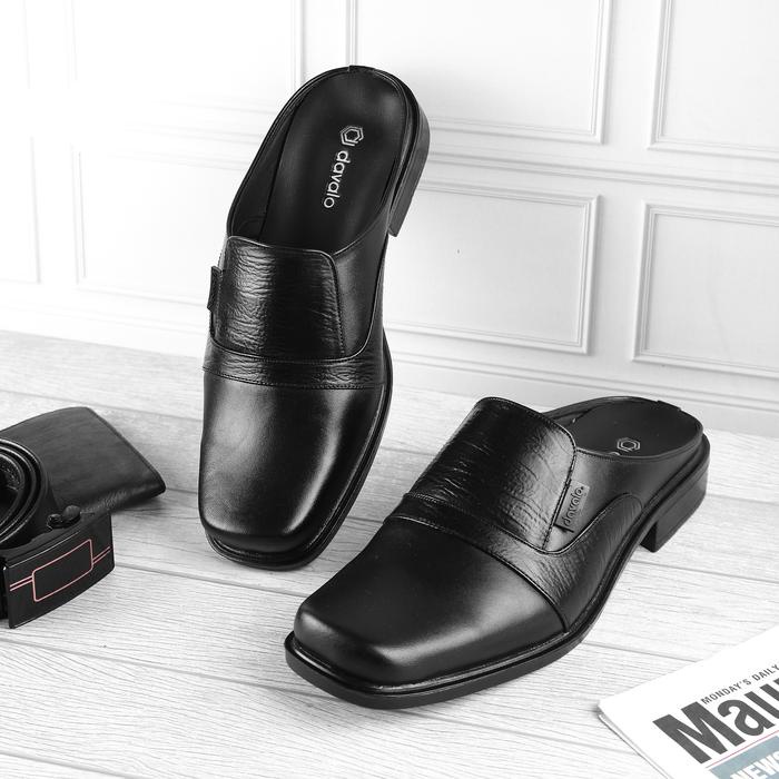 Tapak- Davalo Sepatu Sandal Selop Bustong Pria Kulit Sapi Asli Hitam Noordia Handmade