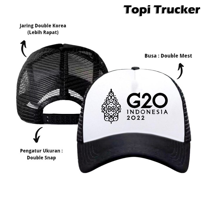 Cap- Topi Jaring Trucker Hat Sablon Pria Wanita Special G20 Indonesia