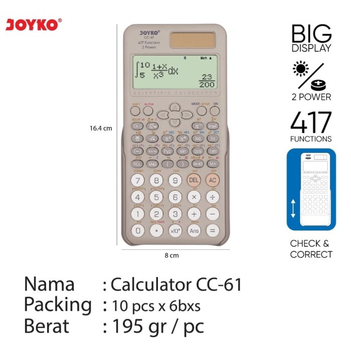 

<<<<<] kalkulator calculator joyko cc 61 scientific 4 line 417 fungsi solar