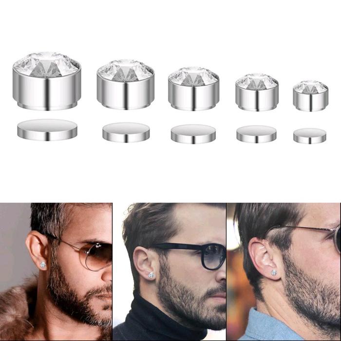 Cap- 1 Pasang Anting Magnet Permata Pria Dan Wanita Silver ( Magnet Permata) Tanpa Tindik