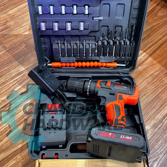 TERLARIS BOR CORDLESS JLD 36V BATERAI IMPACT DRILL TOOL KIT AKSESORIS LENGKAP