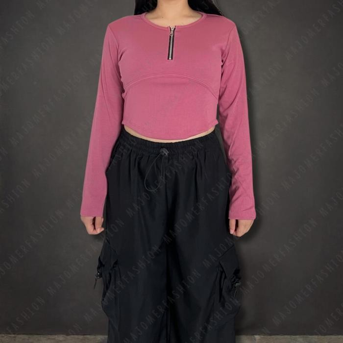 (Expert) Majomer Ciwawa Zipper Long Sleeve Crop Top - Atasan Wanita Lengan Panjang