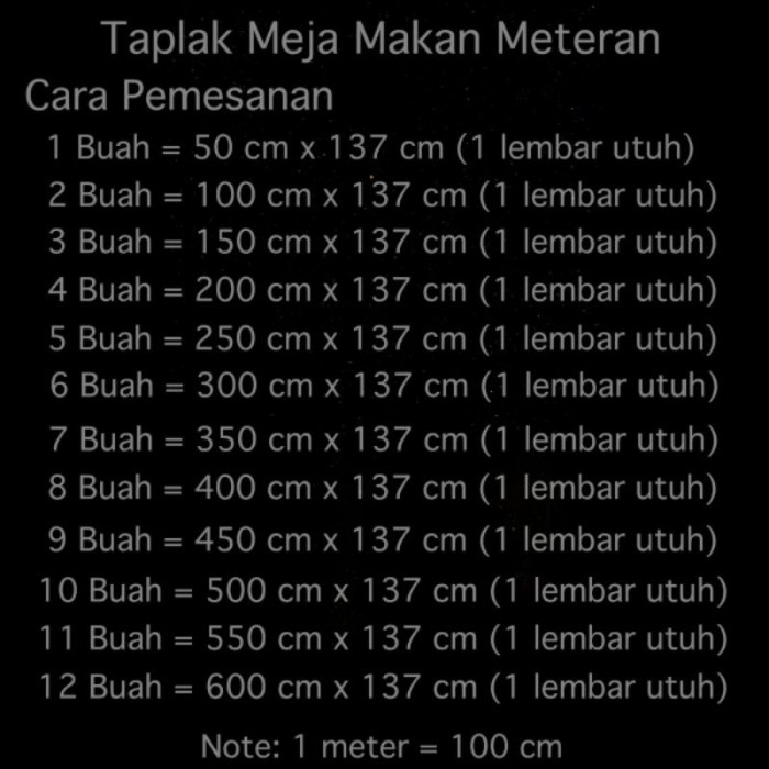 Taplak Meja Makan Putih Polos Plastik Anti Air Meteran Per 50 cm
