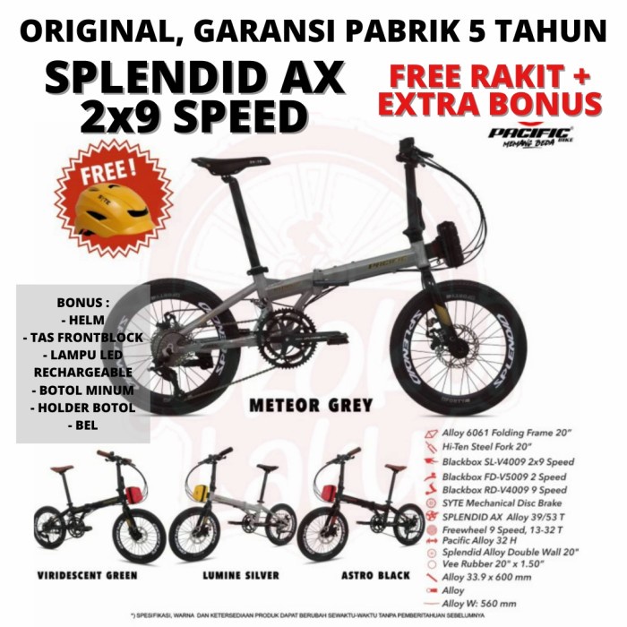 TERLARIS SPLENDID AX PACIFIC BIKE NEW SELI SEPEDA LIPAT FOLDING BIKER HELM