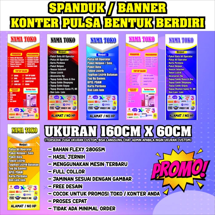 Mntb" Banner Konter Pulsa Bentuk Berdiri Ukuran 60Cm X 160Cm