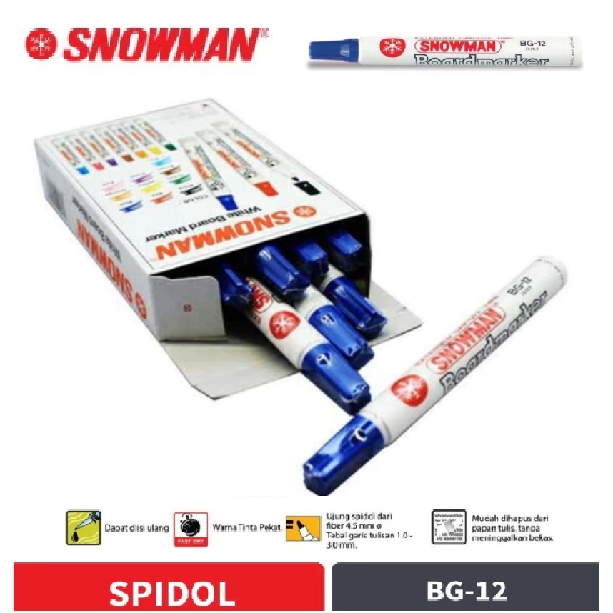 

Snowman Spidol Papan Tulis BG-12 BLUE 1box(12pcs) BISA DIHAPUS Warna Biru 6pcs & 12pcs/Perbox Dw05