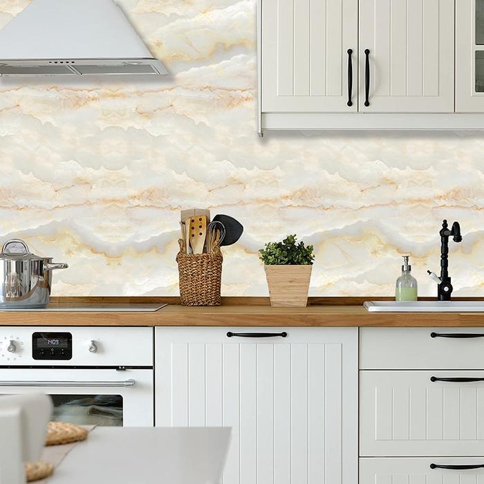 walpaper dinding dapur 6 meter X 60cm anti api, air dan minyak panas motif granit krem Stiker