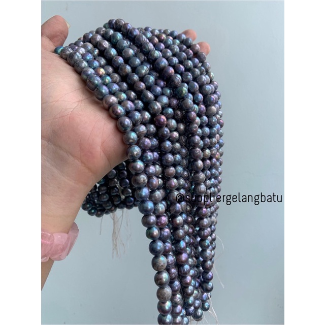 Mutiara Air Tawar Barok B 8 x 12mm Bulat baroq pearl HITAM