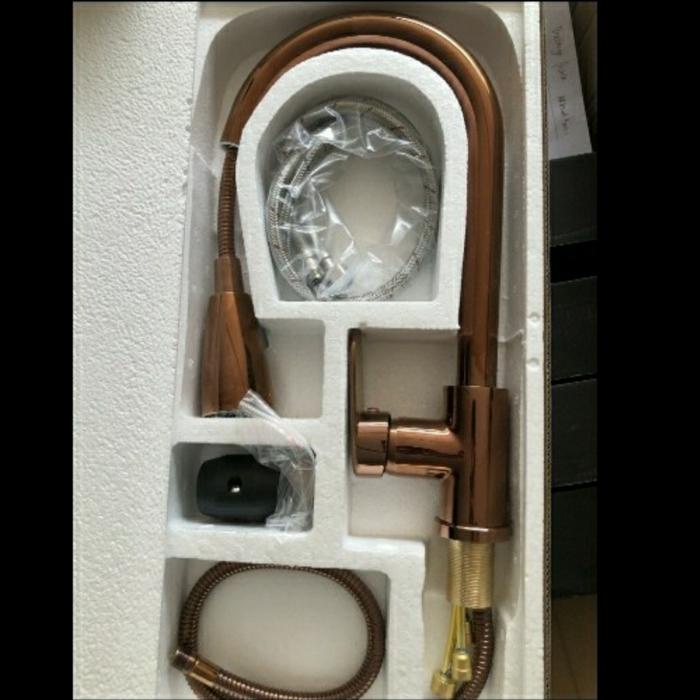 Bagus Keran Sink Tarik Cuci Piring Rose Gold / Kran Dapur Tarik Panas Dingin