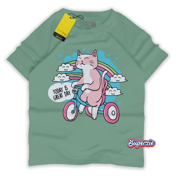 Lucika- Atasan anak cewek motif kartun kucing Kaos distro anak perempuan CAT SEPEDA SAGE