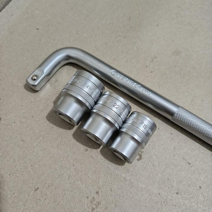 Sudimampir Paket Gagang Kunci Shock L Tekiro Offset Handle Sok 1/2 Inch + Mata Sock 19-22-24 Mm /