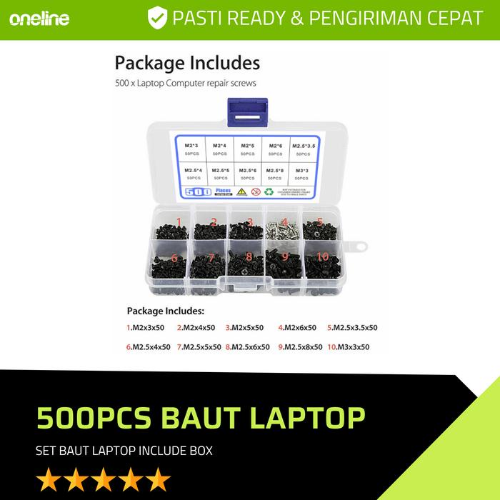 Sudimampir 500 Pcs Baut Sekrup Laptop 1 Set Sekrup Baut Laptop Notebook Asus Acer Msi Lenovo