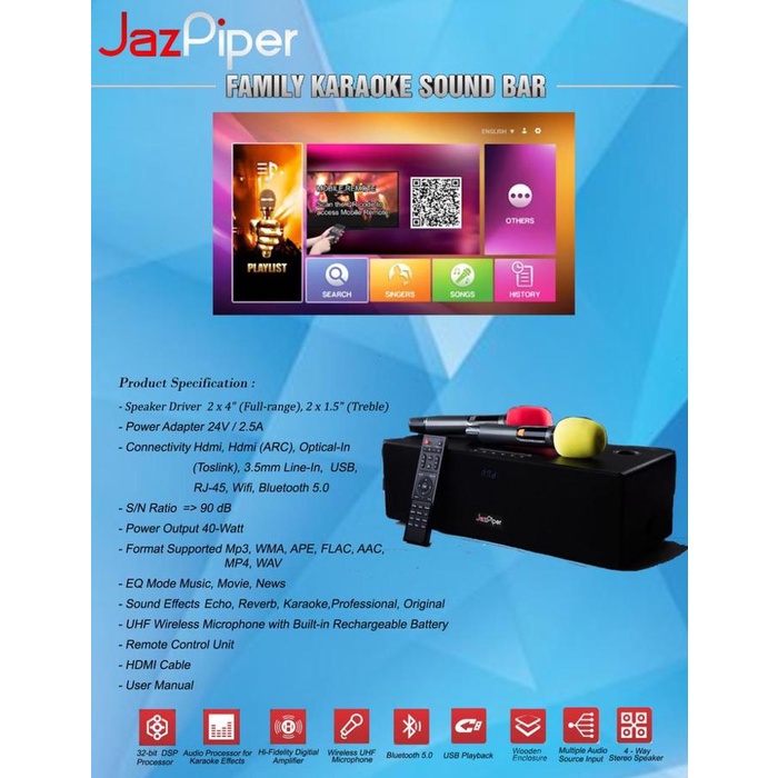 Karaoke Jazpiper All In One Family Karaoke Soundbar With Double Mic - Asli
