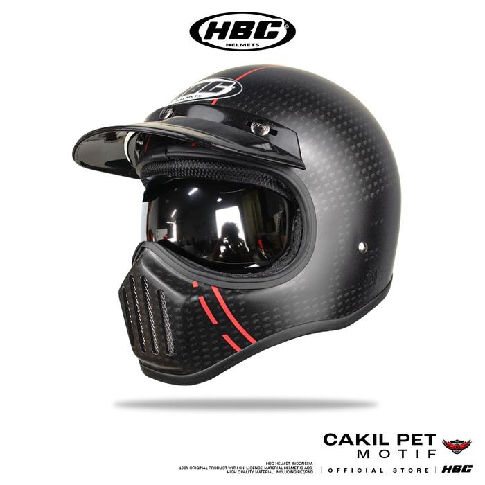 QEILANAY HELM HBC CAKIL PET INNER VISOR MOTIF CARBON HELM RETRO FULL FACE SNI