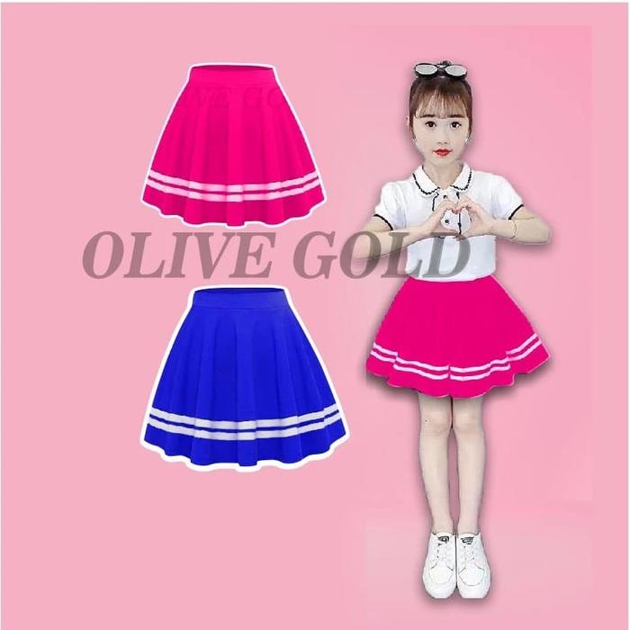 Gemiloo- Rok Pendek Anak Korea Rok Mini Anak jepang Biru Pink Navy Garis List Bahan Scuba Terbaru