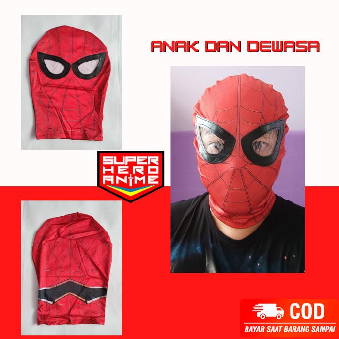 Gayani- Topeng Spiderman Anak Dewasa Bahan Kain Cosplay Spider Merah Import