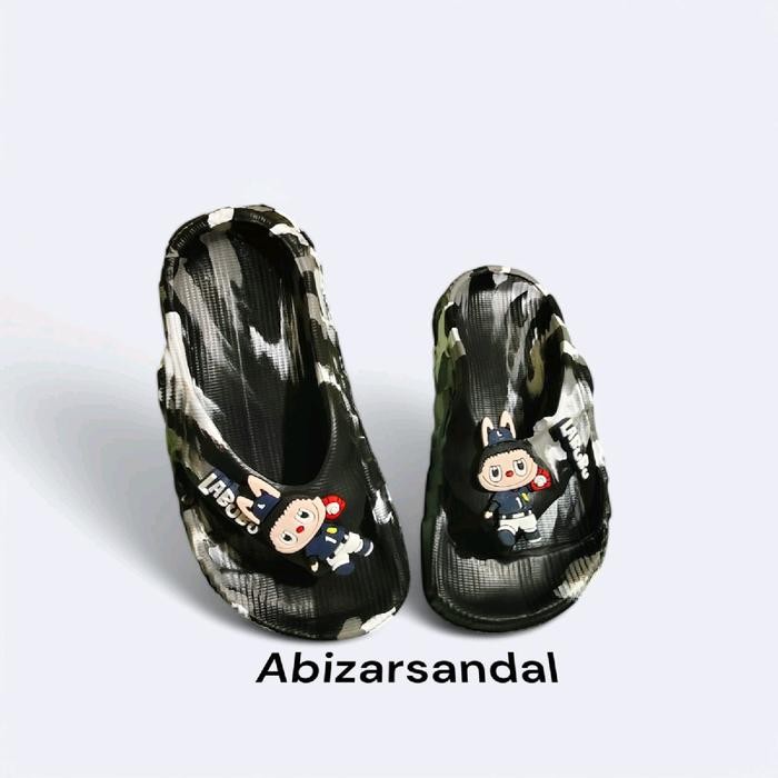 Chibella-Sandal Jepit Anak Cowok 2-8 Tahun Motif Loreng Labubu Bahan Karet Rebal Empuk