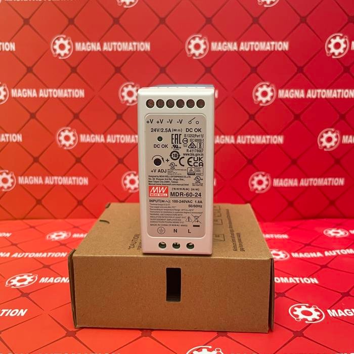 JT READY MEAN WELL MDR-60-24 MEANWELL 60WATT 24VDC DIN RAIL POWER SUPPLY SPB-60
