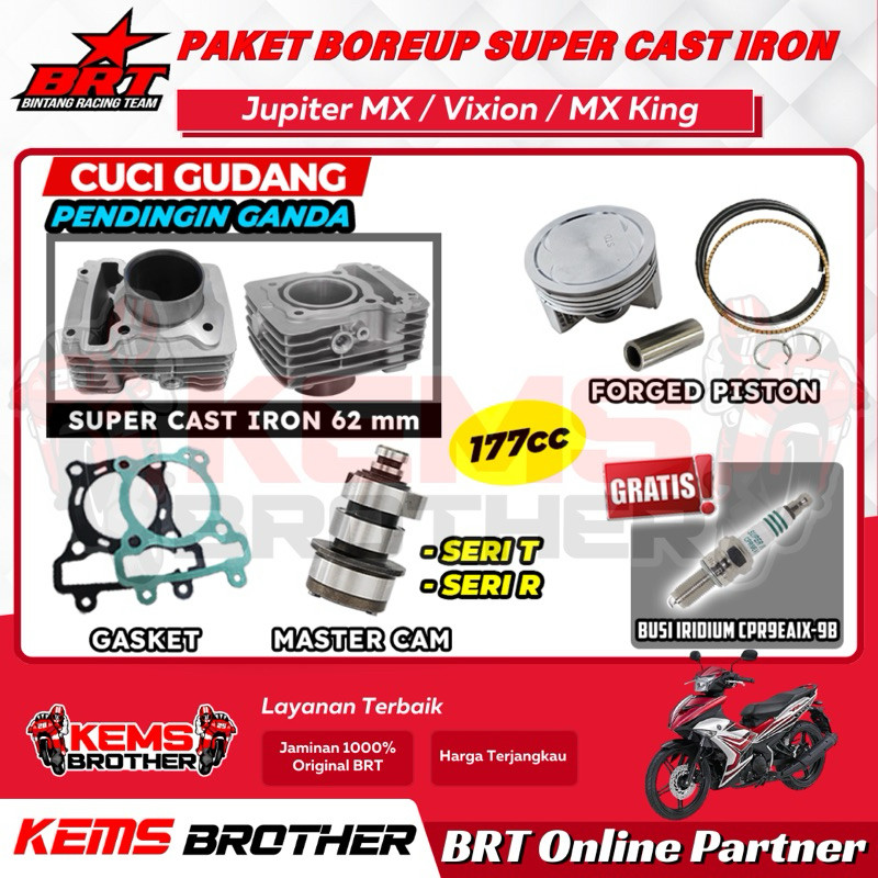 Blok Double Cooler Super Cast Iron Bore Up 177CC Jupiter MX, Vixion, MX King, Xabre, R15 dan Noken