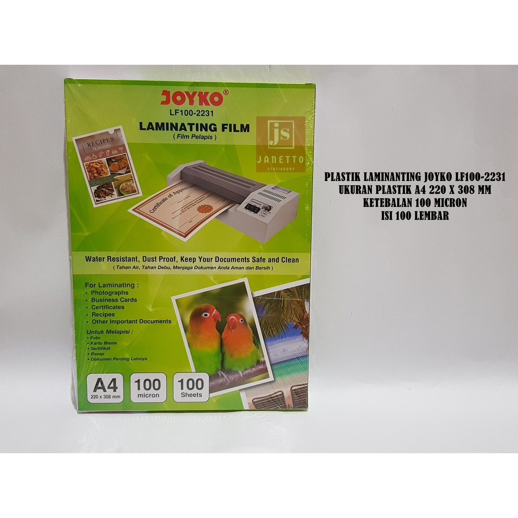 

Plastik Laminating Ukuran A4 100 Micron isi 100 Lembar