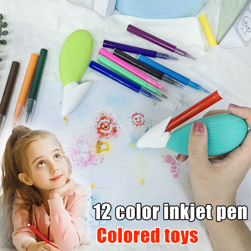 

Electric Watercolor Spray Pen Children Hand-Painted Color Paintbrush Washable 12 Color Spray Pen