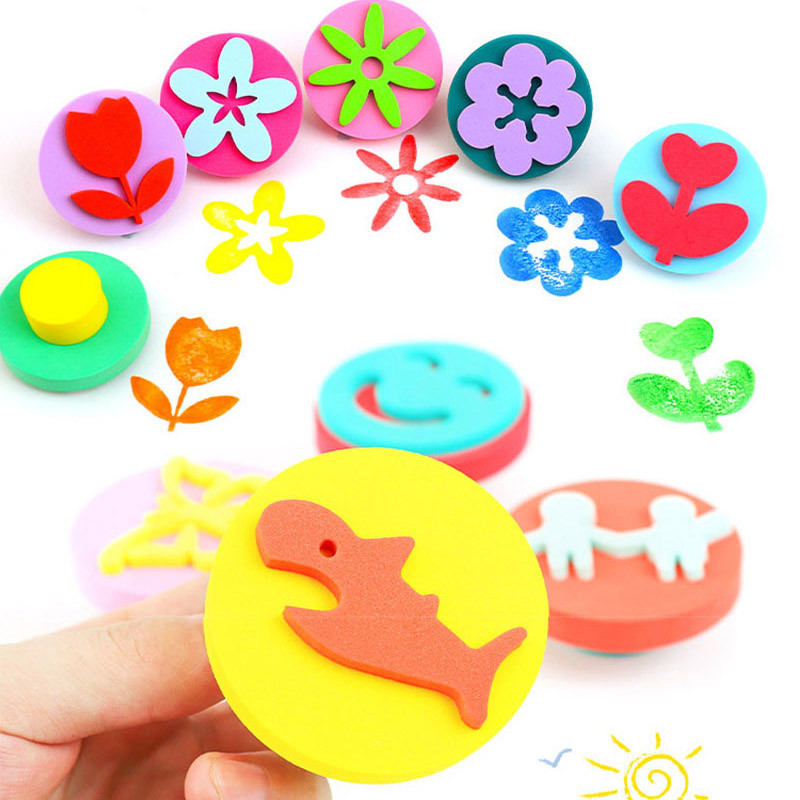 

6Pcs Eva Sponge Seals Kids Diy Drawing Toys Cartoon Sea Animal Flower Stencil Stamper Painting