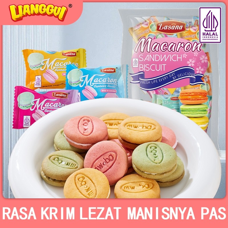 

60Pcs Macaron Cookies Halal Lianggui Kukis Mini Renyah Cemilan Viral & Gift Box Snack Biskuit
