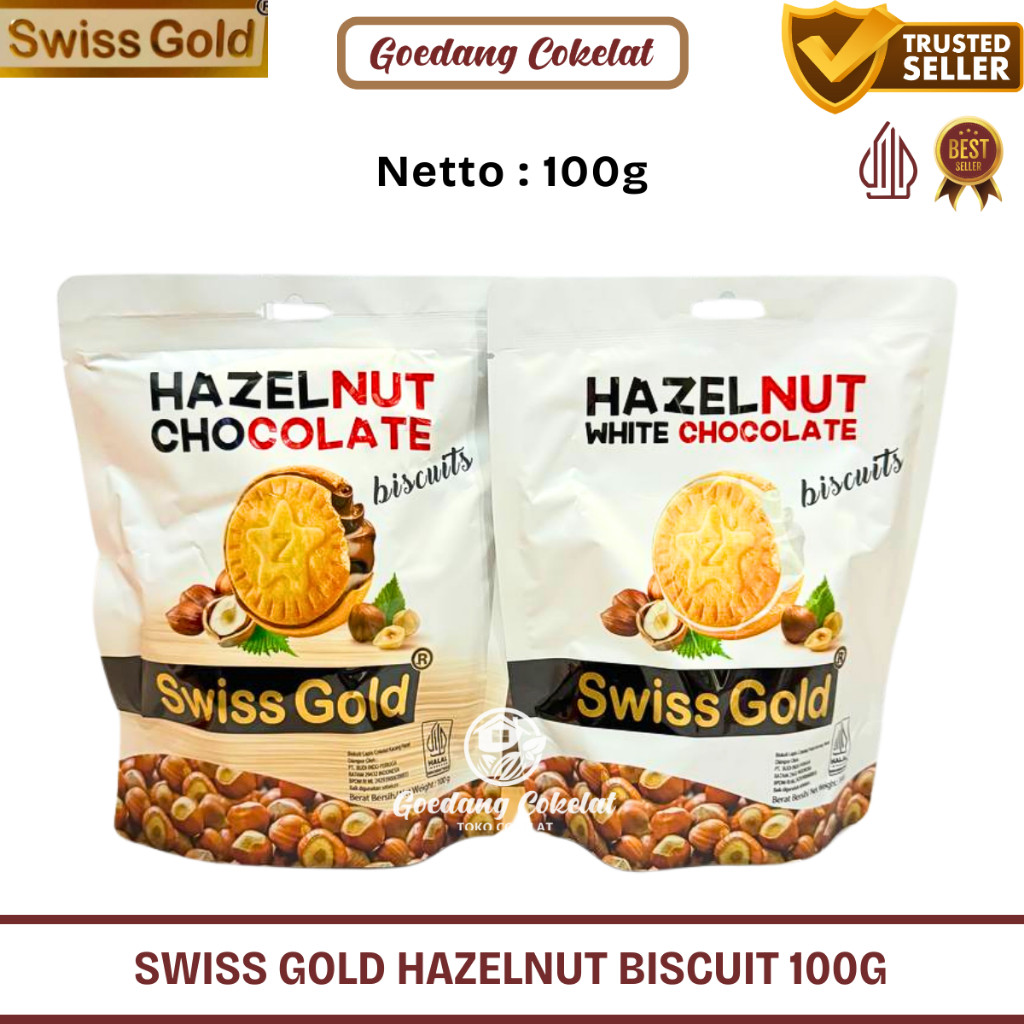 

Swiss Gold Hazelnut Biscuit Biskuit Hazelnut Milk White Chocolate 100g