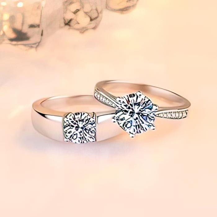 Cincin Couple Perak Cincin Moissanite keperakan Putih Berlian Titanium Sertifikat GRA Cincin