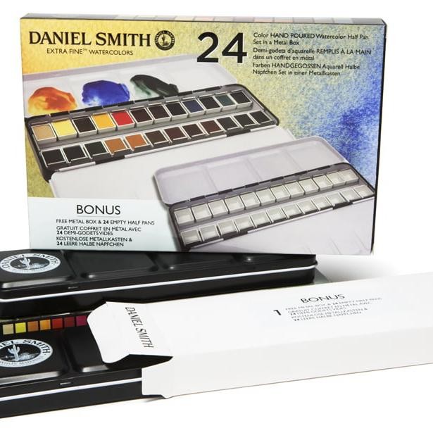 

ready stok daniel smith extra fine watercolor half pan 24 colors metal set original