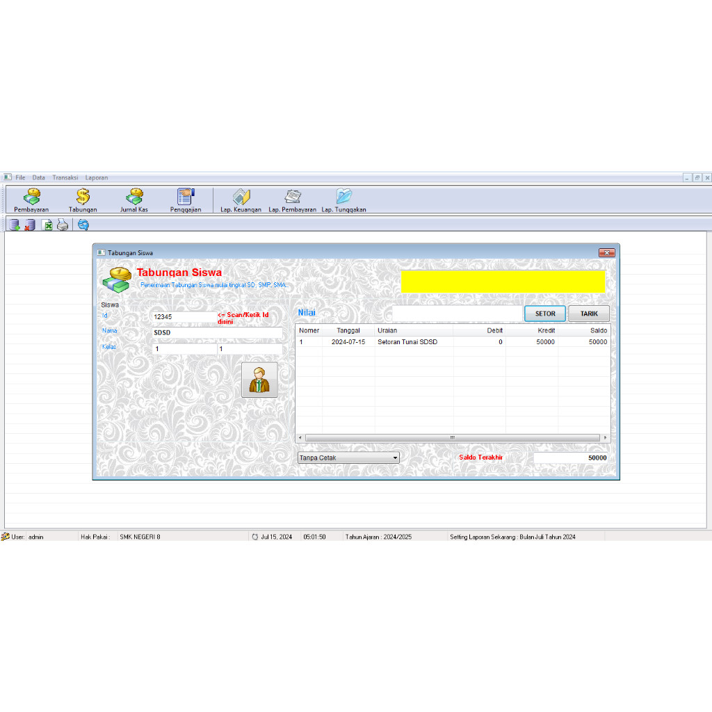 Software Aplikasi Pembayaran SPP / keuangan sekolah / tabungan sekolah