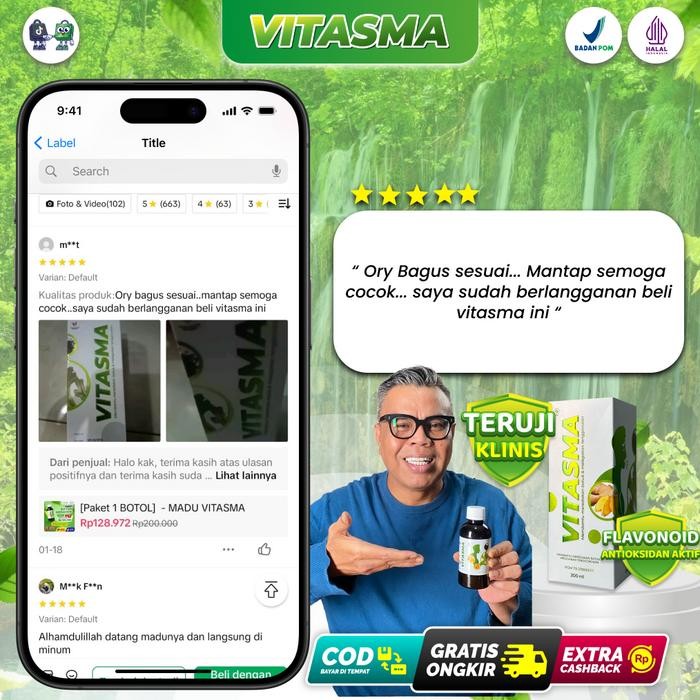 

Terlaris- [ Big Sale ] Paket 1 Botol Vitasma - Madu Herbal - Bantu Masalah Pernapasan Dan Paru -