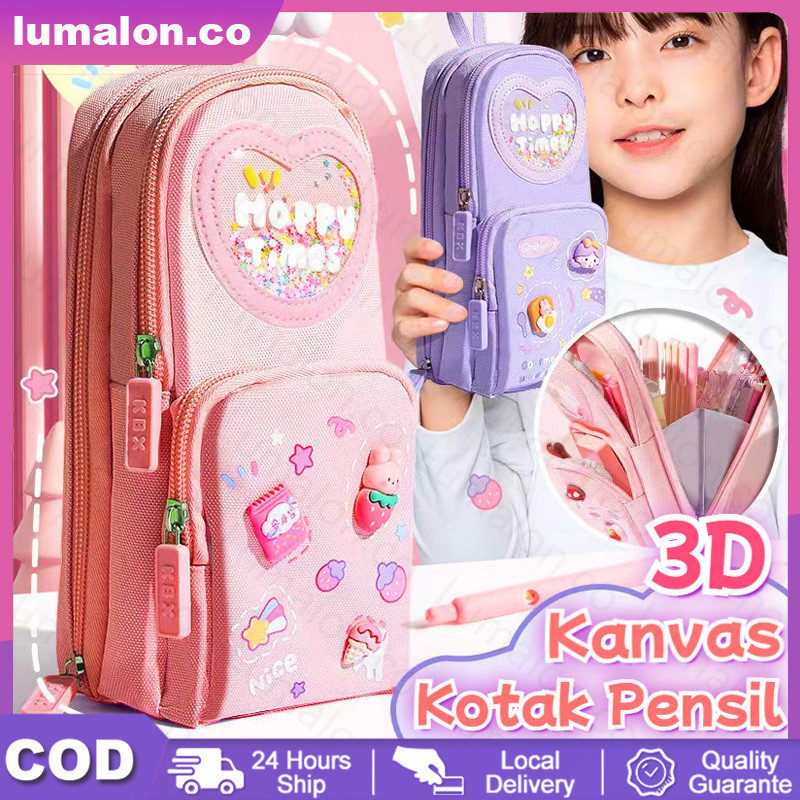 

Lumalon COD Tempat Pensil Kotak 3D Anak Perempuan Lucu Besar/ Kotak Pensil Kanvas 6 Ruang/Kotak