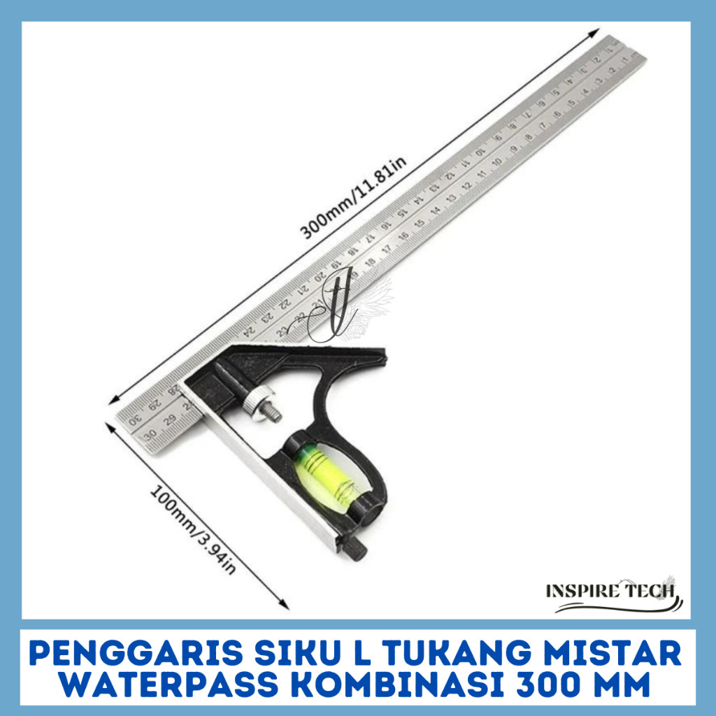 

PENGGARIS MISTAR SIKU STAINLESS STEEL UKUR SUDUT WATERPASS BENTUK L 300mm
