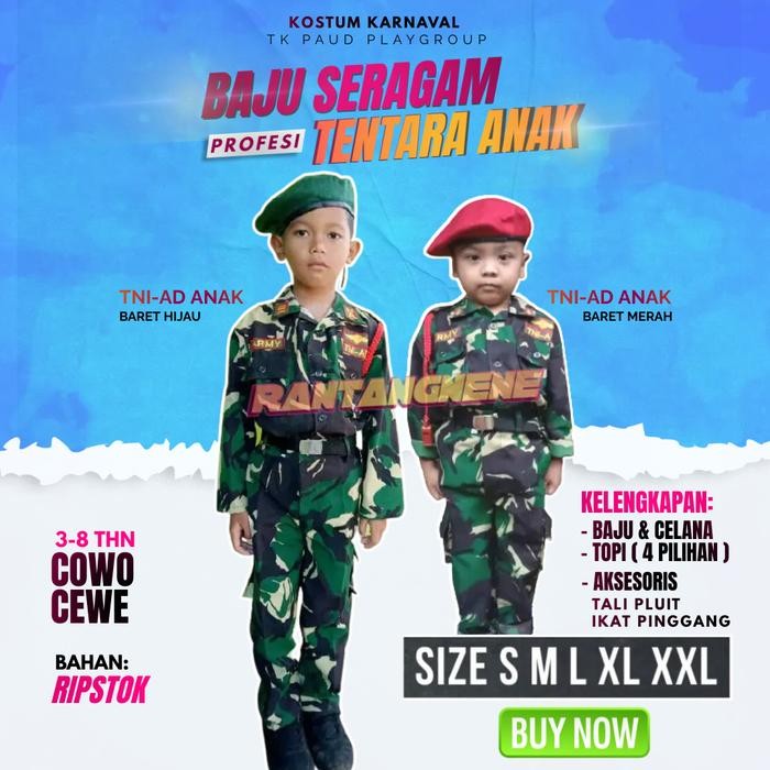 Promo Baju Anak Tni Ad / Anak Loreng Propesi Seragam Carnaval laki perempuan