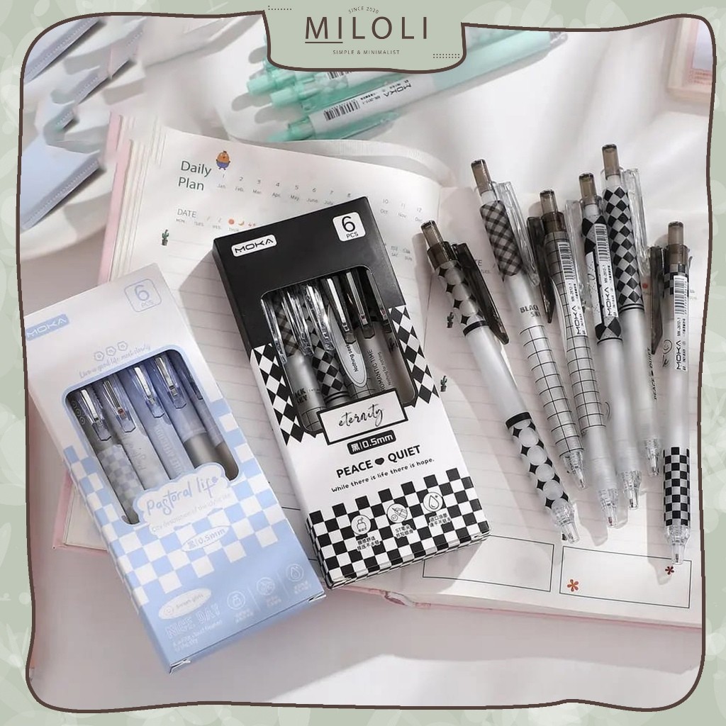 

[MILOLI] 6pcs PULPEN GEL MOKA 0,5mm Warna Solid Pen Gel Retractable Black Pena Cair - D0043