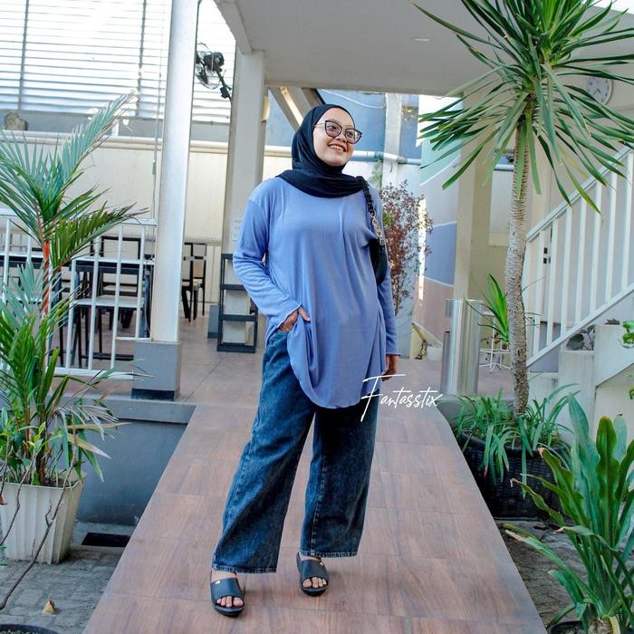 Syamira- Lokal By FX - Aatasan Tunik knit Rib Lengan Robis Basic Wanita Muslim