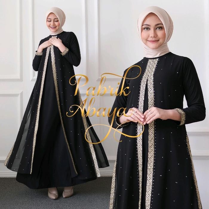 Busanae- Gamis Abaya Turkey Spesial Super Jumbo Bordir Payet Hitam ceruty muslim Arab Turki Wanita