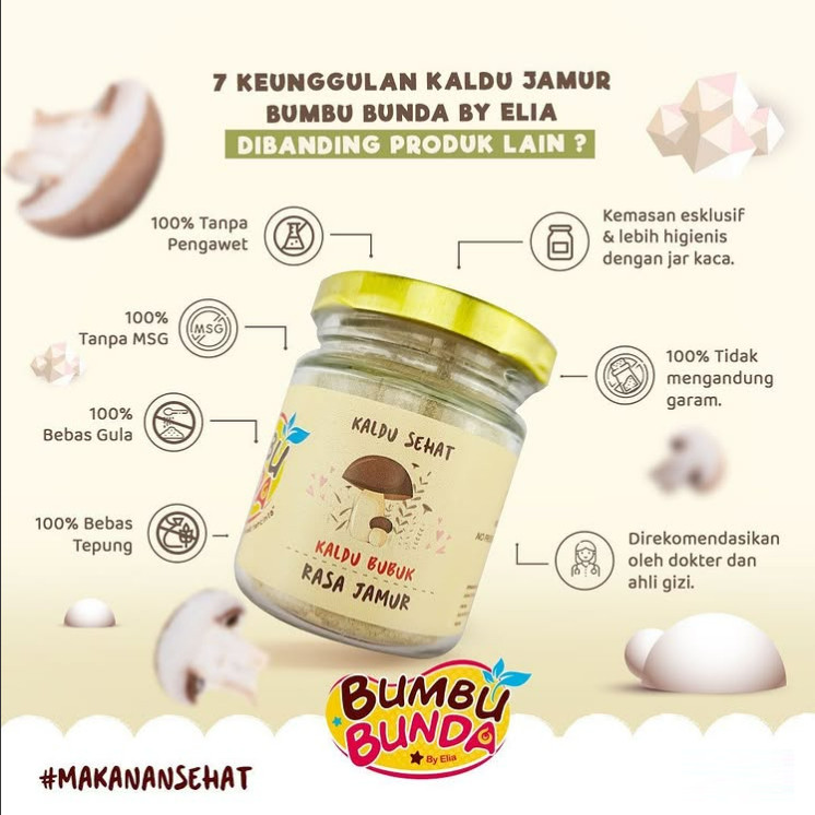 

Bumbu Bunda Elia Kaldu 50Gr / Mpasi Anak Bayi / Jamur / Sapi / Ayam / Tuna / Udang / Salmon / Bekku