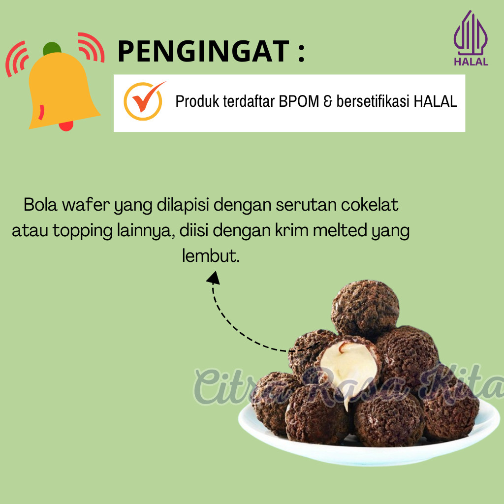 

Sajiandapur Halal Naraya Naraball Wafer Melted Cream Rasa Original, Chocolate, Strawberry & Pandan