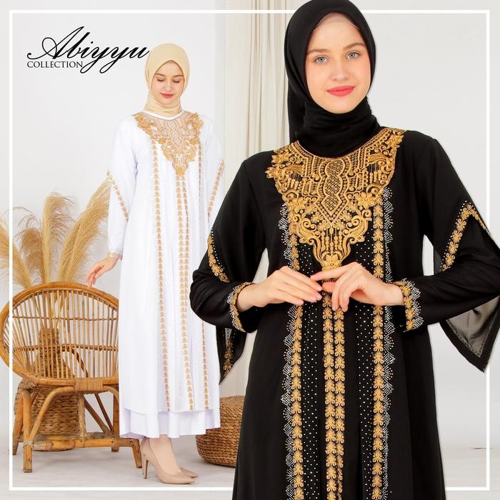 Layali- Abiyyuco TA9027 Abaya Turki Terbaru 2023 Gamis Turkey Bahan Jersey mix Ceruty Baju Muslim