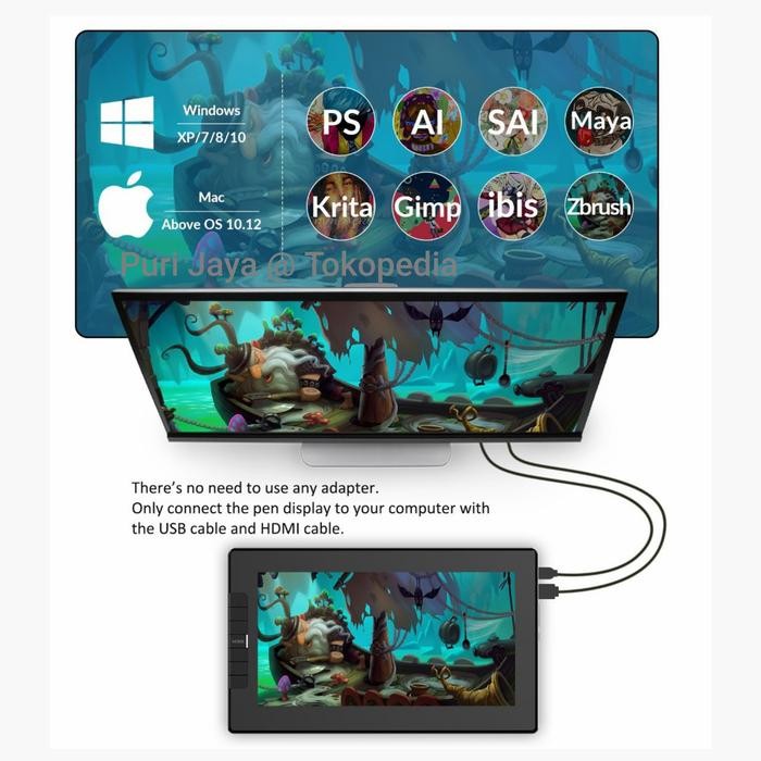 Veikk Vk1200 Drawing Tablet Graphic Monitor Passive Pen - Asli