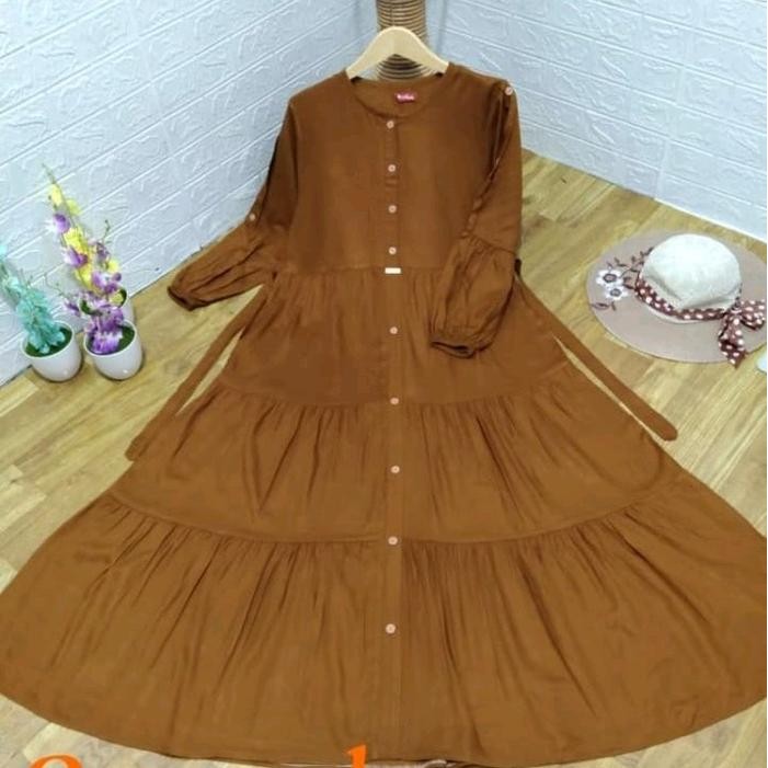 Layali- gamis Rayon twill armany Polos umpak susun mayung/ gamis aura/ gamis viral/cod